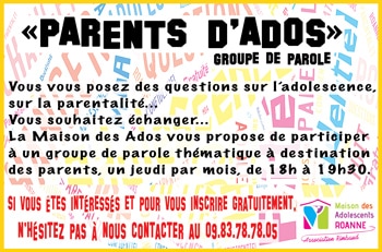 Venez rejoindre le groupe de parole Parents d’Ados et ses thématiques pour le 1er semestre 2020